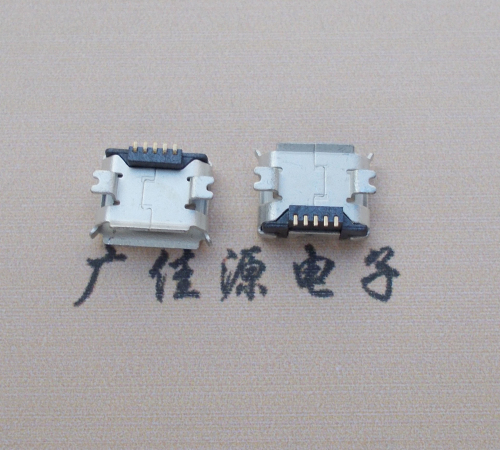 顺德Micro USB 5PIN接口,B型垫高0.9mm鱼叉脚贴片雾锡卷边