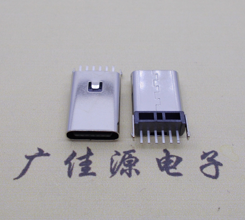 顺德铆合c型接口type c6p母座立式两脚插6pin针脚直插